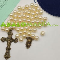 Kit de rosario (grande) / Modelo 20 / 945mm (cinta) + 140mm (tira) x 22mm (ancho) / Incluye picado perla nacarada color beis crucifijo ave 
