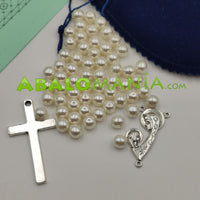 Kit de rosario (grande) / Modelo 31 / 945mm (cinta) + 140mm (tira) x 22mm (ancho) / Incluye picado perla nacarada color blanco crucifijo ave