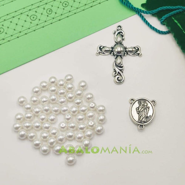 Kit de rosario (mediano) / Modelo 11 / 805mm (cinta) + 125mm (tira) x 20mm (ancho) / Incluye picado tupís crucifijo ave maría y bolsita
