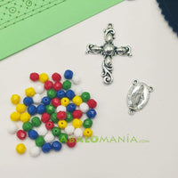 Kit de rosario (mediano) / Modelo 9 / 805mm (cinta) + 125mm (tira) x 20mm (ancho) / Incluye picado tupís crucifijo ave maría y bolsita