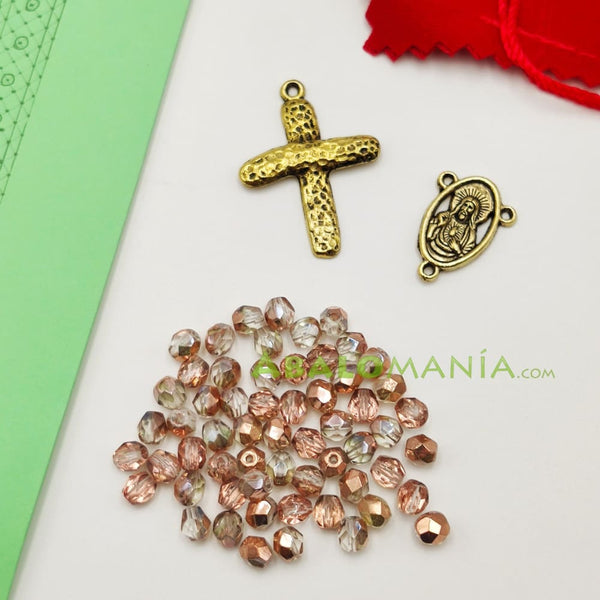 Kit de rosario (pequeño) / Modelo 1 / Color dorado / 470mm (cinta) + 85mm (tira) x 11mm (ancho) / Incluye picado tupís crucifijo ave