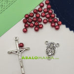 Kit de rosario (pequeño) / Modelo 10 / 470mm (cinta) + 85mm (tira) x 11mm (ancho) / Incluye picado perlas nacaradas crucifijo ave maría y 