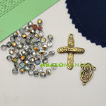 Kit de rosario (pequeño) / Modelo 12 / 470mm (cinta) + 85mm (tira) x 11mm (ancho) / Incluye picado bolas facetadas crucifijo ave maría y 