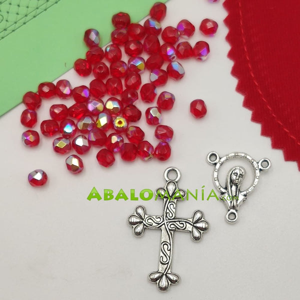 Kit de rosario (pequeño) / Modelo 6 / 470mm (cinta) + 85mm (tira) x 11mm (ancho) / Incluye picado bolas facetadas crucifijo ave maría y 