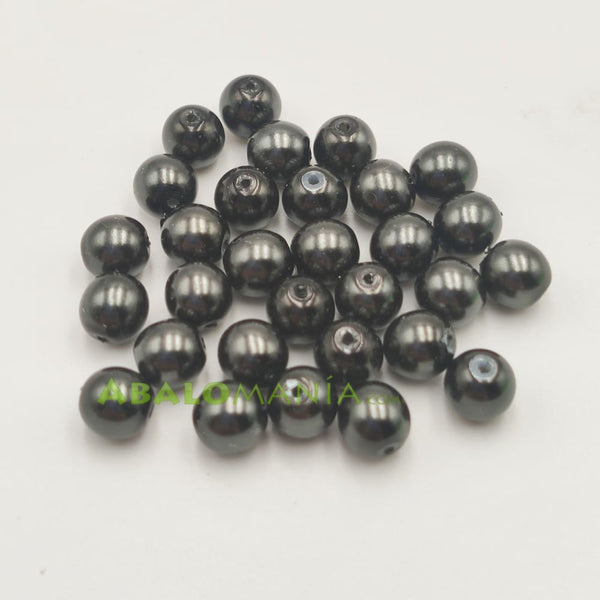 Perla nacarada / 6mm / Color negro / Paquete de 30 unidades